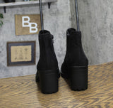 Sun + Stone Womens Morghan Lug Sole Block Heel Booties Black Microsuede 8M