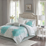 Madison Park Maible Reversible 9-Pc. Comforter Set Floral Aqua Blue Queen