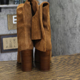 Michael Michael Kors Suede Block Heel Ruched High Heel Boots Luggage Brown 9.5M
