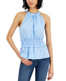 INC International Concepts Womens Knit Smock-Waist Halter Top Dutch Canal Blue L
