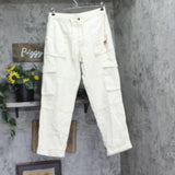 Woolrich X TGT Mid-Rise Straight-Leg Slouchy Cargo Twill Pants Cream Off White S