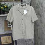 Vince Short Sleeve Seersucker Cabana Cuban Shirt M010709939A Putty Brown Gray M