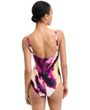 DKNY Womens Crossover Ruched One-Piece Swimsuit Vertical Wave Purple Multi M