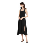 A New Day Knit Ballet Sleeveless Pleated Side Slit Midi Shift Dress Black S