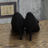 Journee Collection Mica Faux Suede Pointed Toe Ruffle Skinny Heels Black 6M