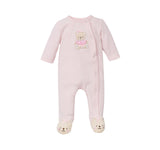 Little Me Bear Footie with Snap Front and Soft Booties Light Pink Pattern 3M