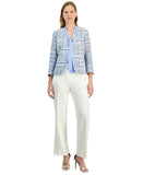 Kasper Tweed 3/4-Sleeve Open-Front Blazer Jacket California Sky Blue Multi 8