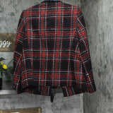 Kasper Notch Collar Open Front Tweed Jacket  w/ Velvet Neck Fire Red Multi 8