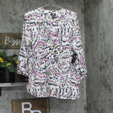 JM Collection Women's 3/4-Sleeve Printed Pleat Back Blouse Pink Multi XL