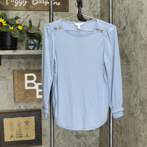 LC Lauren Conrad Womens Embellished Shoulder Knit Blouse Shirt Top Blue S