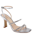 Jewel Badgley Mischka Heeled Sandal Studded Band Strappy Silver Metallic Gray 8M