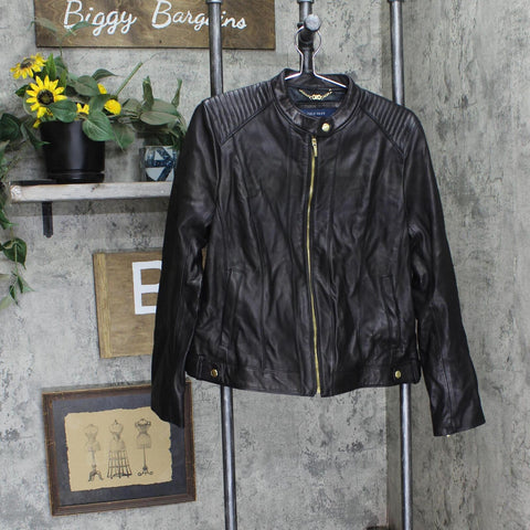 Cole Haan Women's Racer Jacket With Quilted Panels 356M2185 Black XL