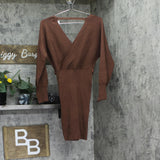 Rosie Harlow Juniors Surplice-Neck Dolman-Sleeve Knit Dress Cappuccino Brown XS