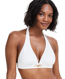 Michael Michael Kors Womens Halter Bikini Top Swim Emblem Logo MM7M161 White XS
