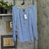 Stoosh Juniors Long-Sleeve Lace-Inset Peasant Blouse Top Blue L