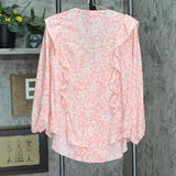 LC Lauren Conrad Plus Size V-Neck Long Sleeve V-Neck Blouse Top Pink White 1X