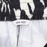 Nine West Womens Floral Elastic Waist Cropped Pants Black / White M