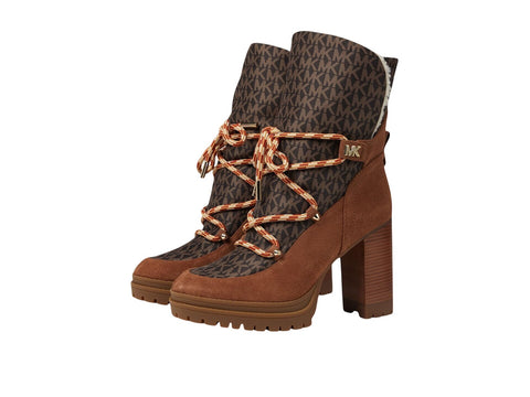 Michael Michael Kors Logo Snow Lace-Up Booties Boots Winter Luggage Brown 10M