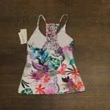 Raisins Juniors Floral-Print Macrame-Back Tankini Swim Top White Multi XS