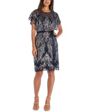 R & M Richards Embroidered Sequin Butterfly Sleeve Dress 5451 Navy Blue 8