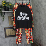 cheibear Long Sleeve Merry Christmas Holiday Pajama Lounge Set Black / Red M