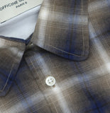 Officine Generale Sleeve Button Front Shirt Iced Coffee Cream / Navy Blue XL