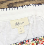 Style & Co. Womens Embroidered Flutter-Sleeve Top Bright White Multi S