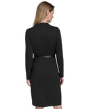 Halston Womens Mock-Neck Belted Long-Sleeve Dress HS4I2AYE Black M
