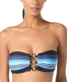 Michael Michael Kors Womens Striped Bandeau Bikini Top Swim Black Multi S