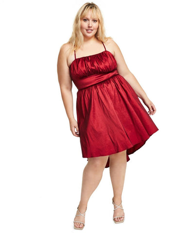 B. Darlin Womens Trendy Plus Size High-Low Gathered Dress 9328910 Ruby Red 16W