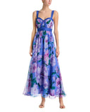 Aqua Womens Woven Floral Boarder Maxi Dress IDO14640 Blue / Purple Multi XS