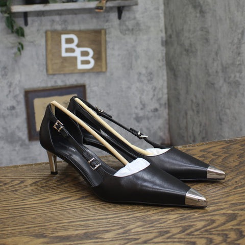 Michael Michael Kors Kasia Leather Kitten Pump Pointed Toe 40R6KAMP2L Black 9.5M