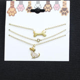 Fashion 3 Pack Studded Dog Pet Theme Necklace Set Gold Yellow 18" + 3"