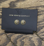New York & Company Pendant Stud Earring Necklace Set Gold Yellow 18" + 3"
