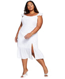 And Now This Flutter Sleeve Ruffle Hem Midi Dress MMD020823P White 2X