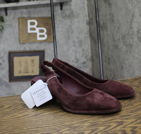 Aerosoles Elastic Slingback Block Heel Pump Deep Aubergine Suede Purple 10M