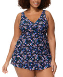 Raisins Plus Size Lucia V-Neck Swimdress One Piece Swimsuit Black Multi 24W