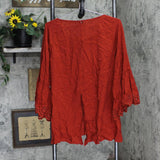 Pintuck Long Sleeve Split Back Blouse Shirt Top Red Orange See Measurements