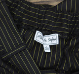 Alex & Sophia Womens Striped Wide-Leg Pleated Pinestripe Pants Black / Gold L