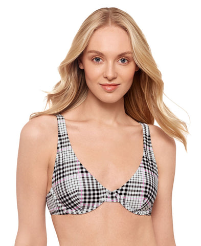 Salt + Cove Juniors Plaid Underwire Bikini Top 807027 Black / White XL