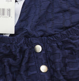 NY Collection Womens Textured 3/4 Sleeve Honeycomb Henley Top Dark Blue M
