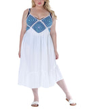 Raviya Womens Plus Size Crochet Flounce-Hem Cover Up 76613X White / Blue 2X