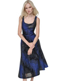 DKNY Womens Metallic Jacquard Scoop-Neck Midi Dress Navy Blue 8