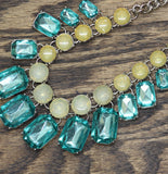 MCYS Gemstone Collar Curb Chain Necklace Silver Gray / Blue / Yellow 18" + 3"