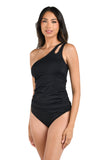 La Blanca Island Goddess One-Shoulder Keyhole Tankini Swim Top Black 20W