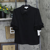 Cece Womens Short Sleeve Ruffle-Sleeve Button Down Blouse 7061012 Rich Black M