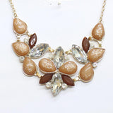Tint Bib Rhinestone Teardrop Earring Necklace Set Gold / Peach Orange 18" + 3"