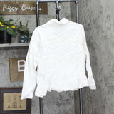 DG2 by Diane Gilman Womens Ruffle-Hem Button Up Jean Trucker Jacket White 1X