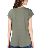 Bar III V-Neck Mixed-Media Mesh Knit Tunic Hi-Lo Shirt Top Dusty Olive Green L