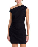 Aqua Womens Linen Blend One Shoulder Asymmetric Mini Dress IDO14628 Black XXS